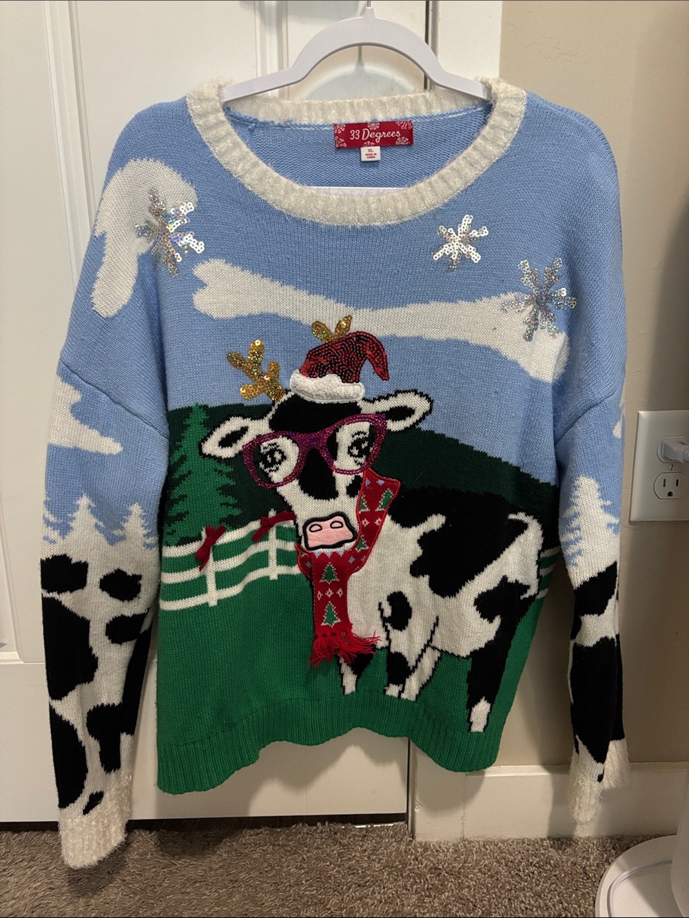33 Degrees Women's Cow Holiday Sweater